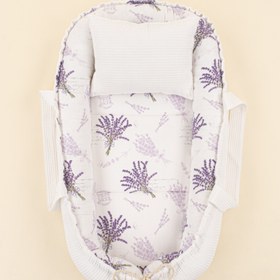 Resim Babynest ve Yastık - Çift Taraflı - Beyaz Petek - Lavanta 