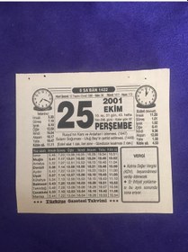 Resim 25 Ekim 2001 Takvim Yaprağı - Nostalji Koleksiyonluk Takvim Yaprağı B 