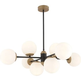 Resim Mediterian 8'li Beyaz Camlı Modern Oturma Odası Salon Avizesi, Metal Malzeme, 95x73 cm 