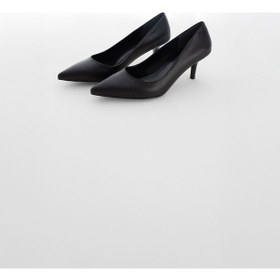 Resim Kadın Klasik Sivri Burun Alçak Topuklu Stiletto Ayakkabı - Siyah Siyah Cilt 