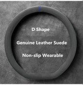 Resim Araba Direksiyon Kapakları İnek Derisi Süet Direksiyon Kılıfı Wrap Evrensel D Shape Blue 
