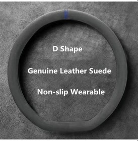 Resim Araba Direksiyon Kapakları İnek Derisi Süet Direksiyon Kılıfı Wrap Evrensel D Shape Blue 