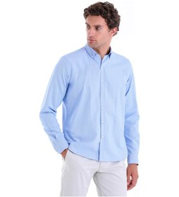 Resim Hatemoğlu A. Mavi Comfort Fit Düz Düğmeli Yaka Uzun Kollu Casual Oxford Gömlek Mavi 