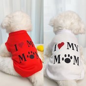 Resim Köpekler ve kediler için Nefes Alabilen Evcil Hayvan Tişörtü Yelek - "Annemi Seviyorum" Baskı, Tüm Mevsimler için Örme Polyester Geçirilebilir Giysi, Küçükten Büyük Cinslere 