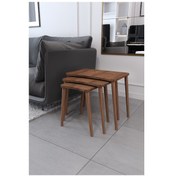 Resim Zigon Sehpa & Yan Sehpa 3'Lü Ahşap Ayaklı Sehpa - Ceviz 