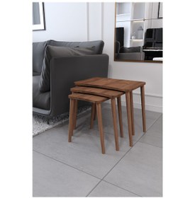 Resim Zigon Sehpa & Yan Sehpa 3'Lü Ahşap Ayaklı Sehpa - Ceviz 