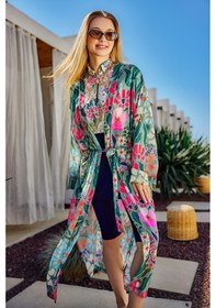 Resim Remsa Mayo Remsa Tesettür Mayo Üzerine Tek Kaftan Kimono Pareo Yeşil Rp026 Patara Yeşil 