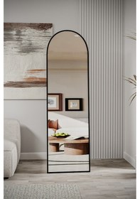 Resim Evdemo Pamir Siyah Metal Çerçeveli Ayaklı Oval Boy Aynası 180x50 Cm Siyah 