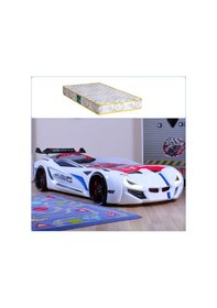Resim Arabalı Yatak, Mercedes Rüzgarlıklı Arabalı Yatak - Beyaz + 1 Adet Comfort Yatak 