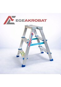 Resim Ege Akrobat 3+3 Çift Çıkışlı Alüminyum Merdiven Katlanır A Tipi Kaymaz Ayaklı Ev Tipi 