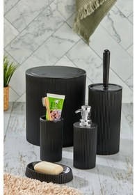 Resim Line 5 Parça Yuvarlak Banyo Seti - Çöp Kovası Wc Fırçası Sıvı-katı Sabunluk Diş Fırças Siyah 