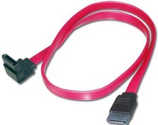Resim AK-400104-005-R SATA Kablosu, SATA II/III, L-Tipi dişi - L-Tipi dişi, AWG26, 0.5 metre, 90 derece açılı düz, zırhsız, UL, kırmızı renk 