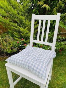 Resim Ekose Gri Balkon Sandalyesi Minderi Pamuklu Kumaş Pofidik Elyaflı 