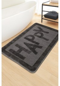 Resim Doğal Kaymaz Taban Banyo Paspas Uzun Ömürlü Yumuşak Dokulu Su Emici Yıkanabilir Happy 60x100 Antrasit 