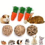 Resim Küçük Evcil Hayvan Çiğneme Oyuncakları Seti, 6 Parça Doğal Rattan Topları, Dayanıklı Ot Çiğneme Oyuncak Seti, Fareler, Tavşan ve Hamster Dişlerini Bilemek ve Oyun Aksesuarları 