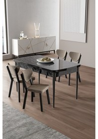 Resim Canisa Exve Serisi 80x132 Açılabilir Siyah Mermer Desen Masa Takımı Ve 4 Cappucino Sandalye Siyah Mermer Desen Masa, Cappucino Sandalye 