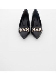 Resim Kadın Sivri Burun Kısa Topuklu Ayakkabı - Siyah Siyah Cilt 