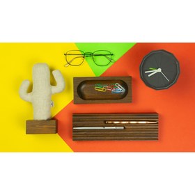 Resim Kayigo Woody Koyu Kahverengi Ahşap Üçlü Ofis Seti - Bej Kaktüs 