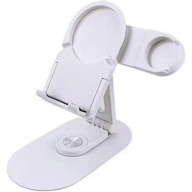Resim Mobilefix Sx08 Magsafe Şarj Bölmeli Telefon - Akıllı Saat Standı - Beyaz Beyaz 