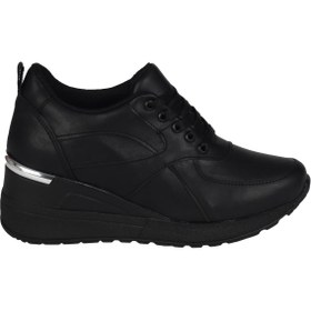 Resim Modabuymus Siyah Dolgu Topuklu Sneaker Bağcıklı Spor Ayakkabı - Pily 
