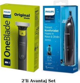Resim Philips QP2724/10 Oneblade Yüz Şekillendirici, NT1650 Burun/Kulak Kıl, Tüy Temizleme 2'li Avantaj Se 