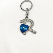 Resim biuti Nazar Boncuğu R Harfi Anahtarlık / Araba Dikiz Ayna Süsü Metal Hediyelik Aksesuar 