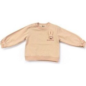 Resim Kız Bebek Tavşan Baskılı Sweatshirt-14200 Pudra 