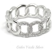 Resim Güler Yüzlü Silver İthal Taş Detayli Zi̇nci̇r Gümüş Yüzük 