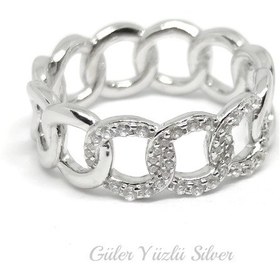 Resim Güler Yüzlü Silver İthal Taş Detayli Zi̇nci̇r Gümüş Yüzük 