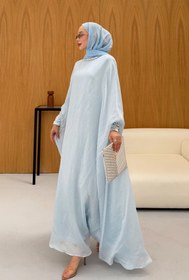 Resim Taş Detaylı içlik Elbise Panço Abaya Mavi - 42 / Mavi 