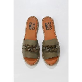 Resim Bueno Shoes Yeşil Deri Kadın Düz Terlik 
