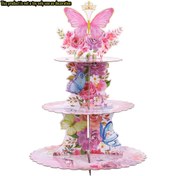 Resim 1 adet 3 Katlı Pembe Çiçekli & Kelebek Cupcake Standı - Doğum Günü Partileri & Çiçek Prenses Temalı Etkinlikler için Taçlı Kelebek Topper ile Şık Kağıt Tatlı Sergileme, Pasta Süslemeleri 