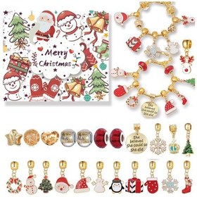 Resim Vkemall Noel Sayım Takvimi Kutu Seti - Zinc Alloy İki Bileklikli Dıy Takı, Kolye Ve Charm Boncuklar, El Yapımı Hediye 