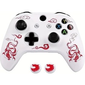 Resim Sunshine022 Xbox One S Kumanda Silikon Kılıf Beyaz Kırmızı Laser Desen Joystick Kapakları 