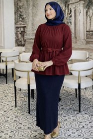 Resim CNG MODA Tesettür Kuşaklı Kol Büzgülü Gömlek 