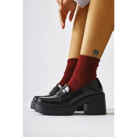 Resim Alinne Siyah Rugan Kalın Tabanlı Platformlu Makosen Ayakkabı 