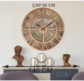 Resim Eski Dünya Duvar Saati Bakır 80x80cm 