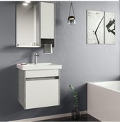 Resim Orka Aydos 55 Cm Mdf Retro Gümüş/Beyaz Banyo Dolabı Takımı 