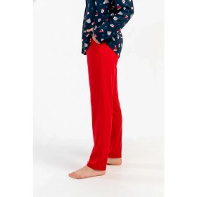 Resim Obje Kız Çocuk Kırmızı Cepli Uzun Pijama Altı 