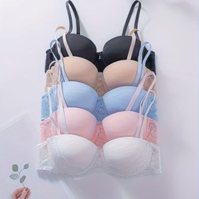 Resim Adet Dantel Push-Up Sütyen, Kadınlar İçin Spor Sutyeni, İnce Askılı Çıkarılabilir Straplı Ağır Dolgulu İç Çamaşirsız Öndan Klipsli Ince Itmeli Sütyen, 5'li Paket 