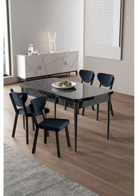 Resim Canisa Exve Serisi 80x132 Açılabilir Siyah Mermer Desen Masa Takımı Ve 4 Antrasit Sandalye Masa Siyah Mermer Desen Sandalyeler Antrasit 