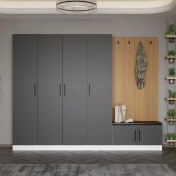 Resim Minar Kale Dekor Panel 4 Kapaklı 2b Raf Portmanto + Ayakkabılık Minderli Beyaz Antrasit 