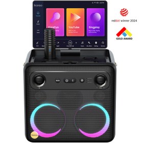 Resim Ikarao Partybox Break X2 300W Karaoke Bluetooth Hoparlör Seti, 10.1" Dahili Tablet, 2 Kablosuz Gizlenebilir Otomatik Şarjlı Mikrofon, RGB Işıklı Taşınabilir Ses Bombası Siyah 