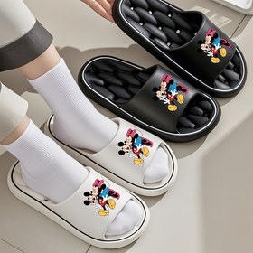 Resim Disney Mickey Minnie Çift Terlik, Sevimli 2D Baskılı Kadın Ev Ayakkabısı, Duş Sandaleti Plaj Terliği Unisex Kaymaz Banyo Giyim, Tüm Mevsimler İçin Rahat Hafif EVA Malzeme Mor/Pembe/Beyaz/Siyah 