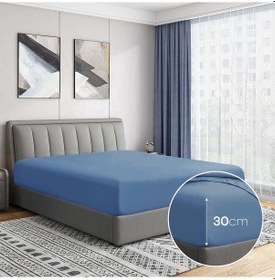 Resim Soley Jersey %100 Pamuk Çift Kişilik 140 X 200 Lastikli Çarşaf İndigo Mavi 