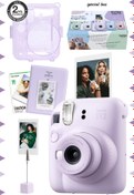 Resim Fujifilm Instax mini 12 Lila Fotoğraf Makinesi-10'lu Film-Kıskaçlı Stand-PVC Albüm ve Simli Pleksi Kılıf Seti 