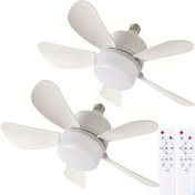 Resim LED Işıklı ve Uzaktan Kumandalı Akıllı Tavan Vantilatörü 2'li Paket, 39.98cm Beyaz Vidala Takılabilir Tasarım, E26/E27 Tabanı, 3 Hız Ayarlı Vantilatör & Karartılabilir Işık (3000-6500K), Yatak Odası, Mutfak, Oturma Odası, Banyo için Kolay Kurulum 
