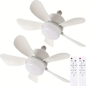Resim LED Işıklı ve Uzaktan Kumandalı Akıllı Tavan Vantilatörü 2'li Paket, 39.98cm Beyaz Vidala Takılabilir Tasarım, E26/E27 Tabanı, 3 Hız Ayarlı Vantilatör & Karartılabilir Işık (3000-6500K), Yatak Odası, Mutfak, Oturma Odası, Banyo için Kolay Kurulum 