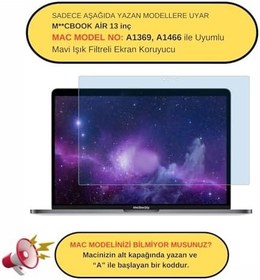 Resim McStorey MacBook Air 13 inç Uyumlu Şeffaf Anti BlueRay Ekran Koruyucu Mavi Mor Işık Filtreli Göz Konforu Net Görüntü A1369 A1466 Şeffaf 