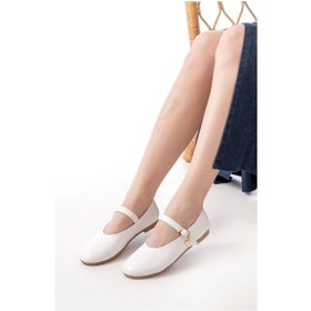 Resim İnf-324 Beyaz Baretli Tokalı Günlük Kadın Babet Çok Renkli 